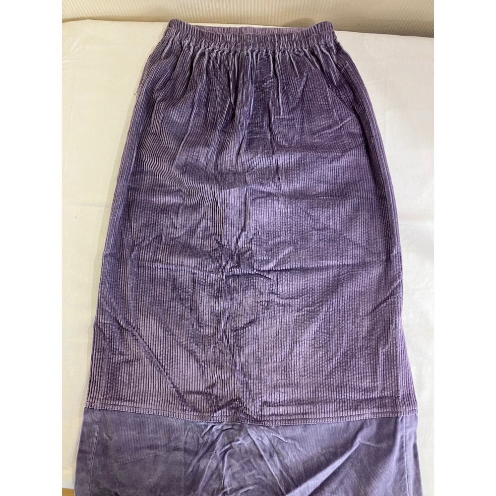 Denim & Co Purple Corduroy Maxi Skirt Small Elastic Waist Cotton Mixed Texture